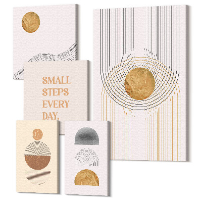 Set tablouri 5 piese Compoziții abstracte cu forme geometrice și text