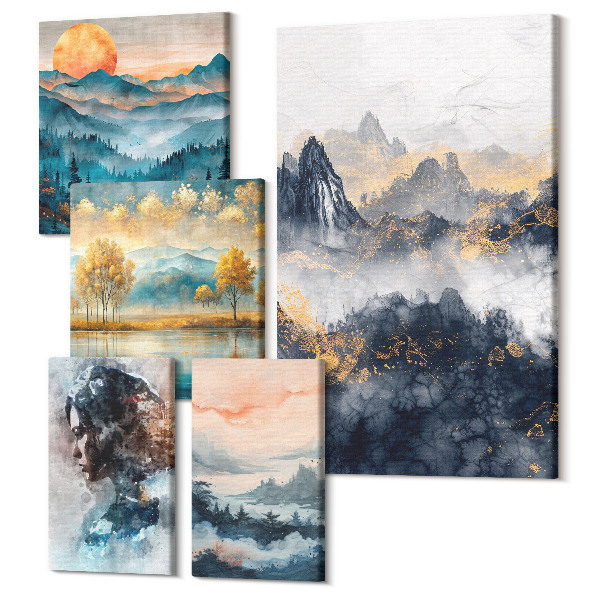 Set tablouri 5 piese Peisaje montane cu portrete si peisaje naturale