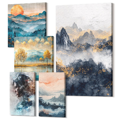 Set tablouri 5 piese Peisaje montane cu portrete si peisaje naturale