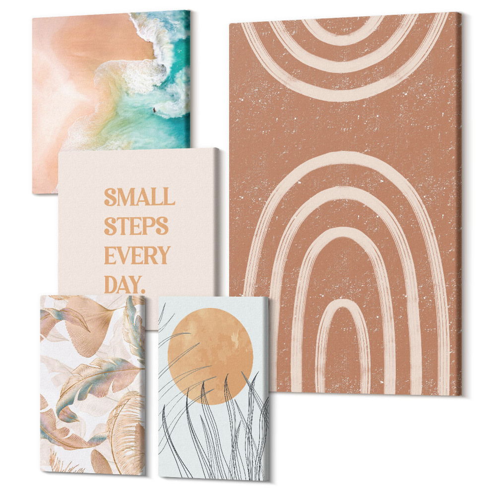 Tablouri canvas set 5 piese Decoratiuni elegante cu motive vegetale si geometrice