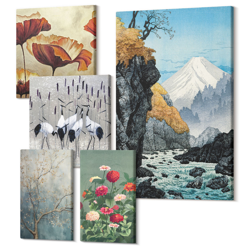 Tablouri canvas set 5 piese Peisaje naturale cu flori și vederi la munte