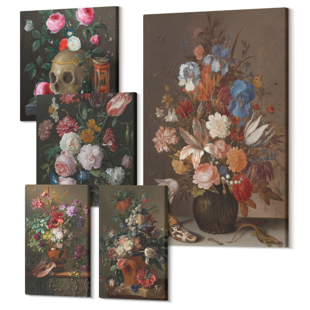 Tablou din 5 piese Compoziții florale în stil clasic cu natură moartă