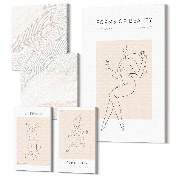 Set tablouri 5 piese Forme de linii frumoase și siluete într-un stil minimalist