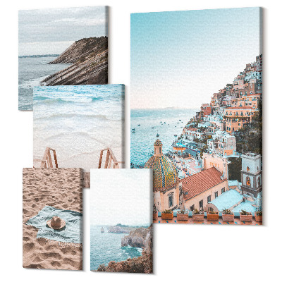Tablouri canvas set 5 piese Orașe italiene de pe litoral și plaje relaxante