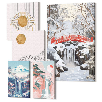 Tablou din 5 piese Peisaje cu cascade și poduri în stil japonez