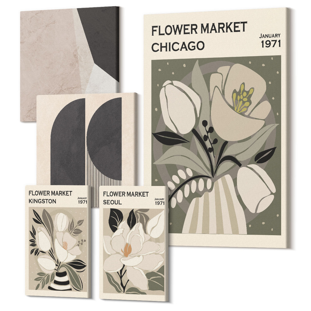 Tablou din 5 piese Compoziții elegante cu motive florale și geometrice