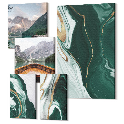 Tablouri canvas set 5 piese Peisaje verzi cu apă și peisaj montan