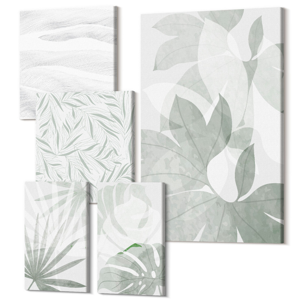 Tablou din 5 piese Motive vegetale în nuanțe delicate de verde