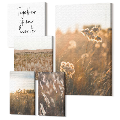 Tablouri canvas set 5 piese Peisaje naturale cu flori și zicale inspiratoare