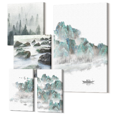 Set tablouri 5 piese Peisaje naturale liniștite cu apă și vegetație