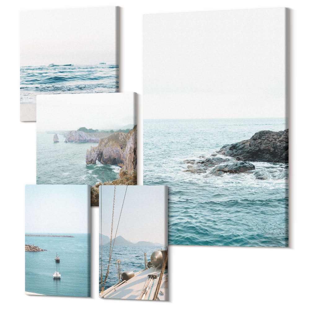 Tablou din 5 piese Vedere liniștită la mare, cu plaje și stânci
