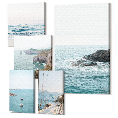 Tablou din 5 piese Vedere liniștită la mare, cu plaje și stânci