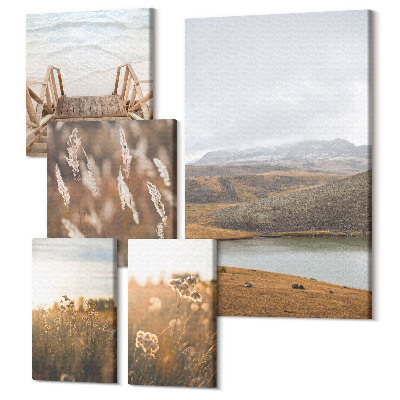 Set tablouri 5 piese Peisaje naturale cu vedere la câmpuri și lacuri