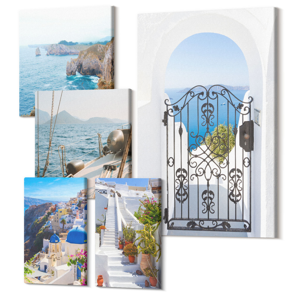 Tablou din 5 piese Peisaje ale Greciei, vederi la mare și arhitectură