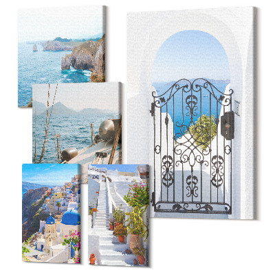 Tablou din 5 piese Peisaje ale Greciei, vederi la mare și arhitectură