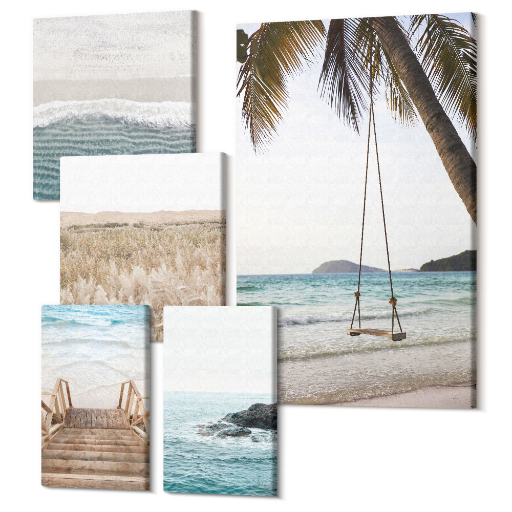 Tablouri canvas set 5 piese Vederi relaxante la malul mării, cu plajă și valuri