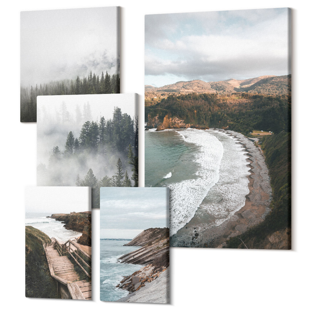 Tablouri canvas set 5 piese Peisaje de coastă cu păduri și dealuri montane