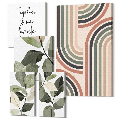 Tablouri canvas set 5 piese Accente florale elegante cu modele geometrice