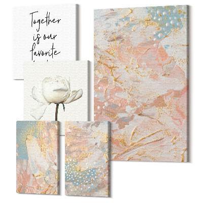 Tablouri canvas set 5 piese Compoziții abstracte cu flori și sloganuri inspiratoare