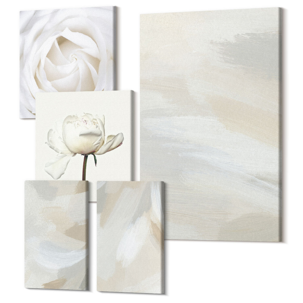 Tablou din 5 piese Inspirații florale în nuanțe delicate de alb
