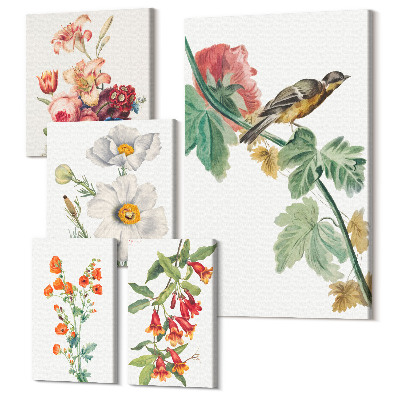 Set tablouri 5 piese Motive vintage florale și păsări pentru decorarea casei