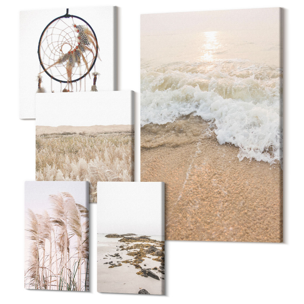 Set tablouri 5 piese Peisaje naturale cu motive de plajă și plante