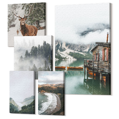 Tablouri canvas set 5 piese Natura și fauna sălbatică în peisajele montane