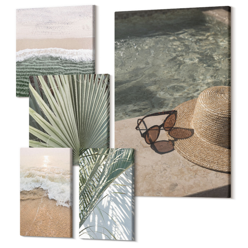 Tablou din 5 piese Teme elegante de vacanță pentru relaxare la apă