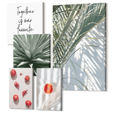 Tablouri canvas set 5 piese Stil boho cu motive vegetale și fructe tropicale