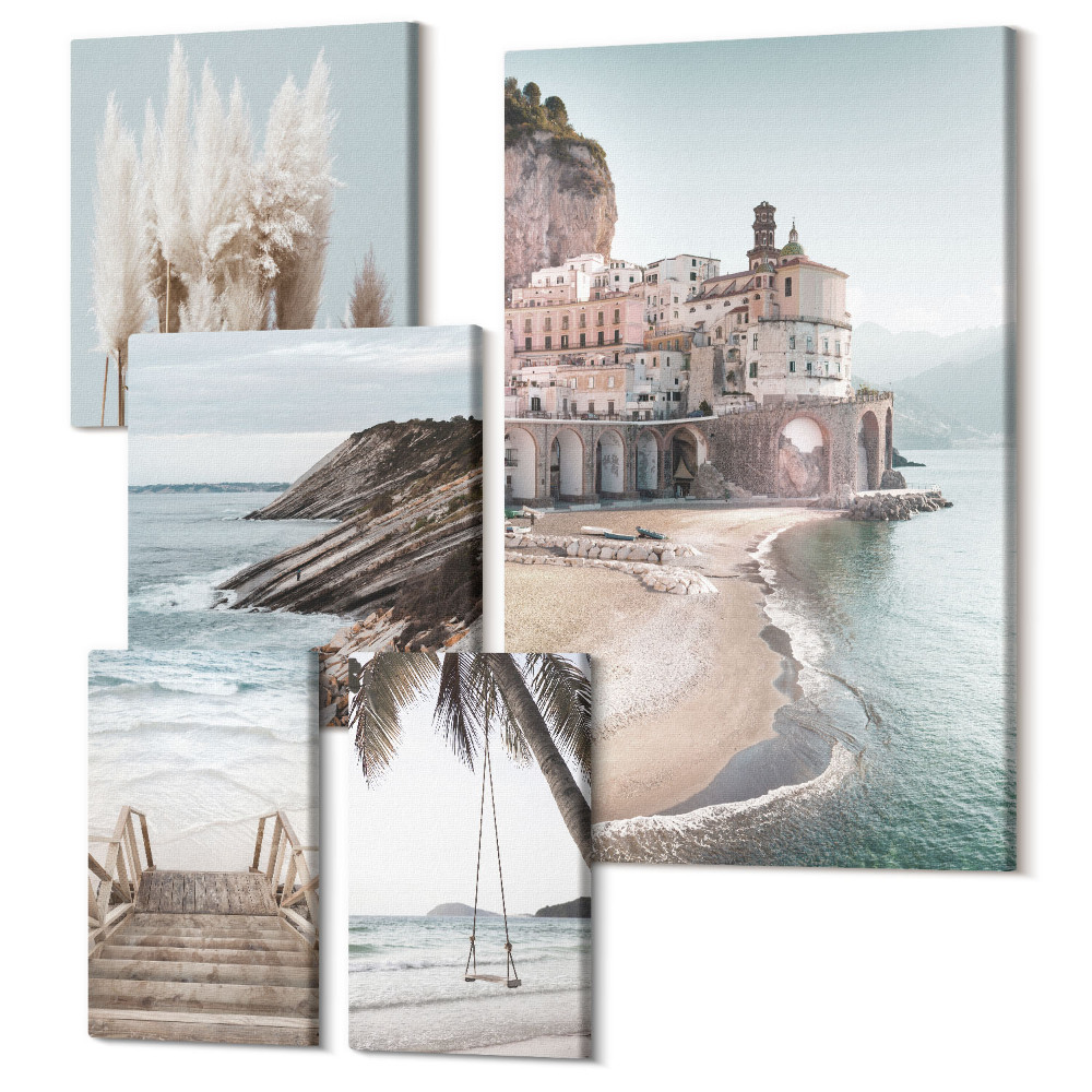 Tablou din 5 piese Vederi elegante la malul mării, cu plaje și arhitectură