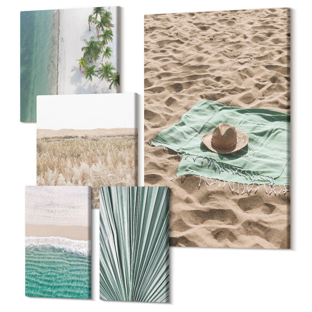 Set tablouri 5 piese Vederi relaxante la plajă și natură tropicală