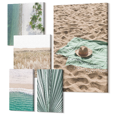 Set tablouri 5 piese Vederi relaxante la plajă și natură tropicală