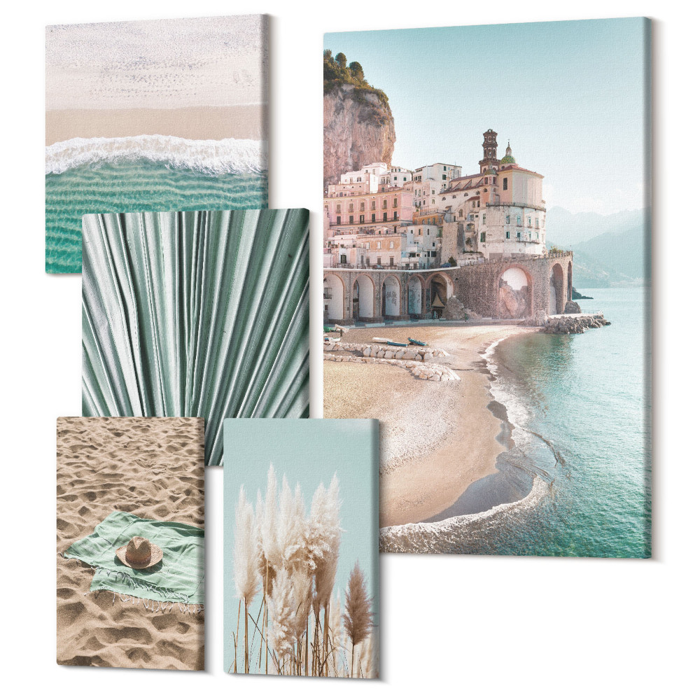 Tablouri canvas set 5 piese Vederi elegante la malul mării, cu plaje și vegetație