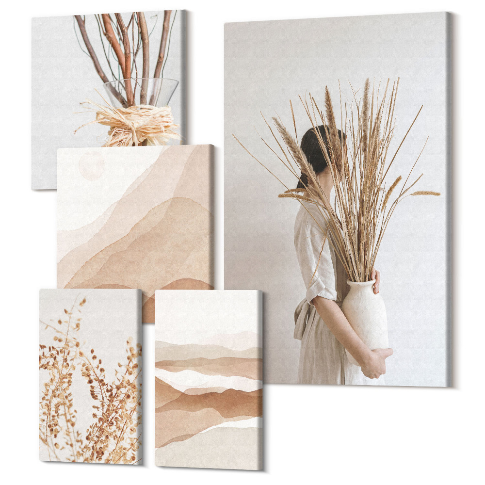 Tablou din 5 piese Accente boho elegante cu plante și peisaje abstracte