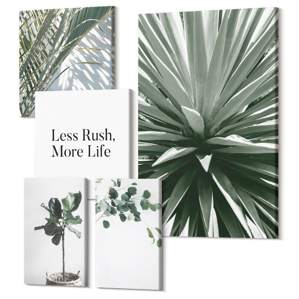 Tablouri canvas set 5 piese Plante cu frunze verzi într-un stil decorativ modern