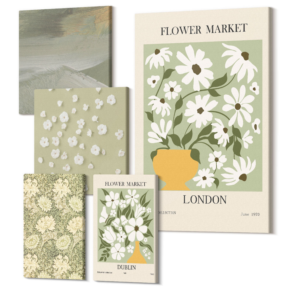 Tablouri canvas set 5 piese Motive florale pe fundalul piețelor și peisajelor orașului