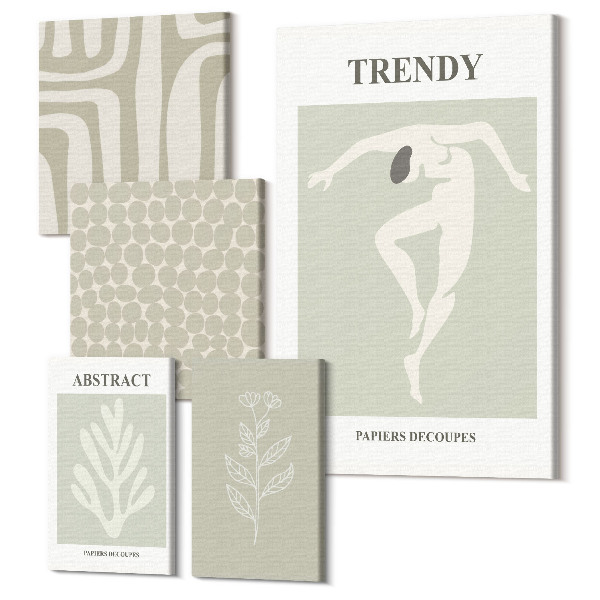 Tablou din 5 piese Grafică elegantă în nuanțe de verde cu motive abstracte