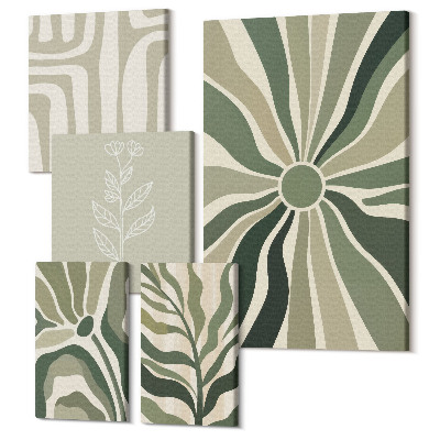 Tablou din 5 piese Modele abstracte de plante în nuanțe de verde