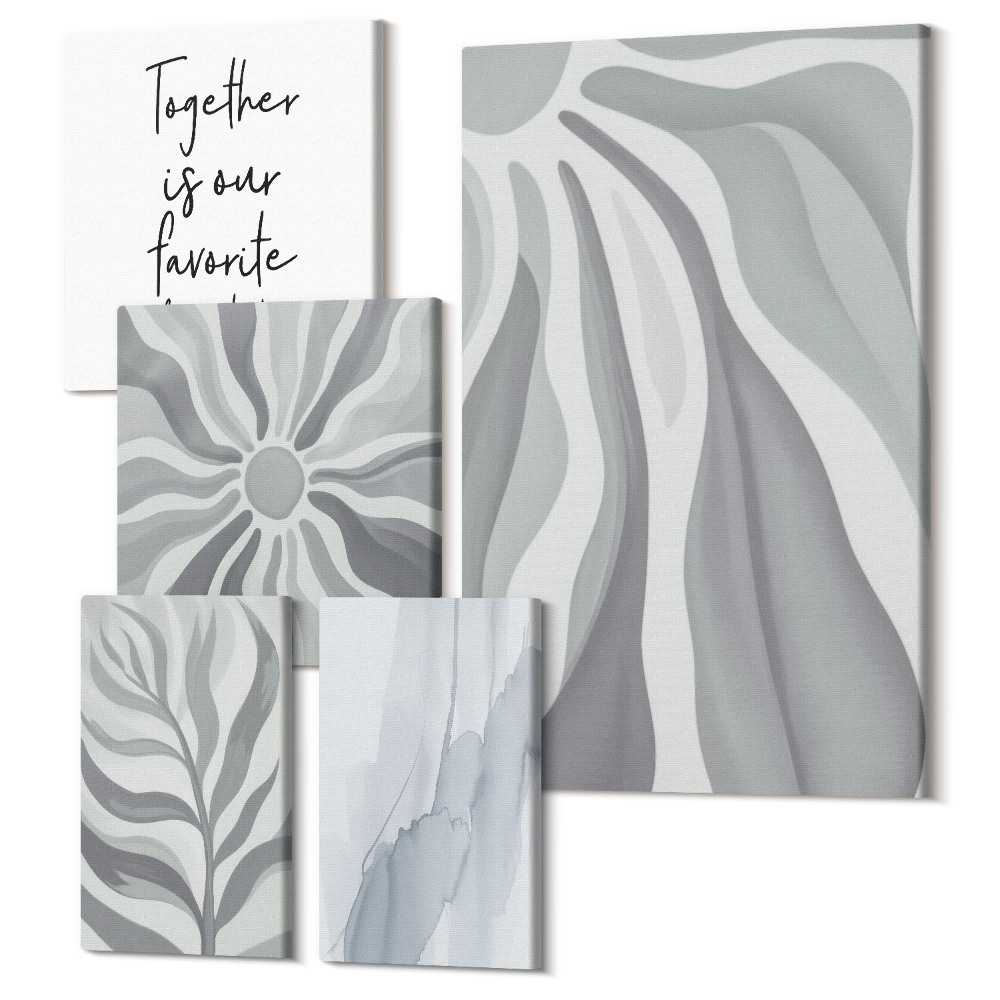 Tablouri canvas set 5 piese Modele abstracte în nuanțe de gri și alb