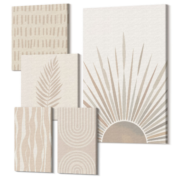 Set tablouri 5 piese Decoratiuni elegante in nuante ale naturii si modele geometrice