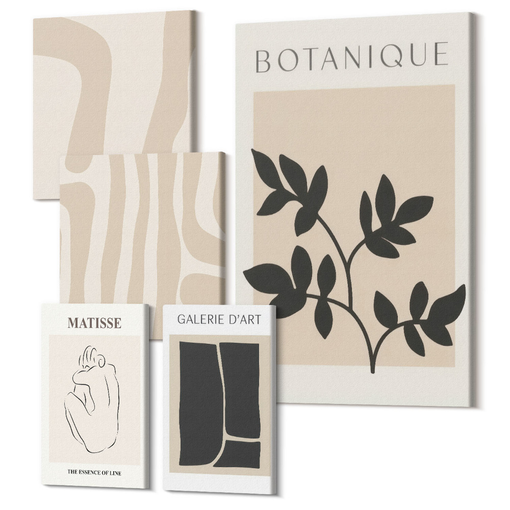 Tablou din 5 piese Grafică elegantă cu motive vegetale și forme abstracte