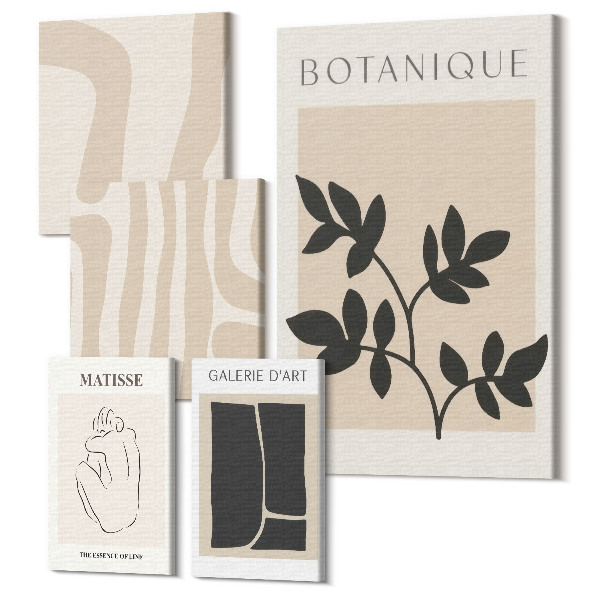 Tablou din 5 piese Grafică elegantă cu motive vegetale și forme abstracte