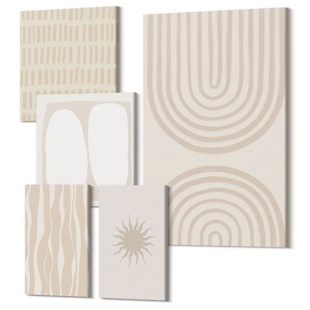 Set tablouri 5 piese Forme abstracte elegante în nuanțe ale naturii