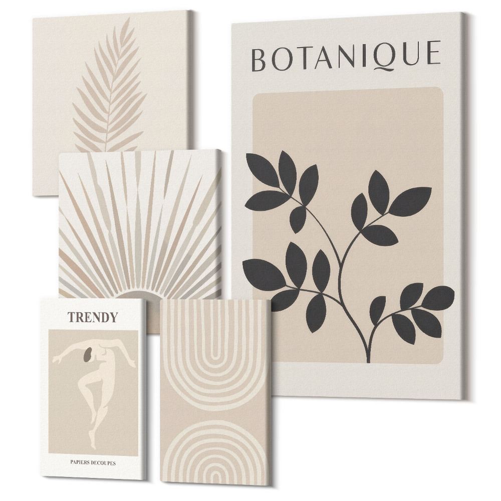 Tablou din 5 piese Decoratiuni elegante cu motive vegetale si geometrice