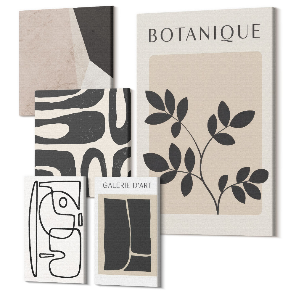 Tablou din 5 piese Grafică elegantă într-un design minimalist, cu o notă de natură