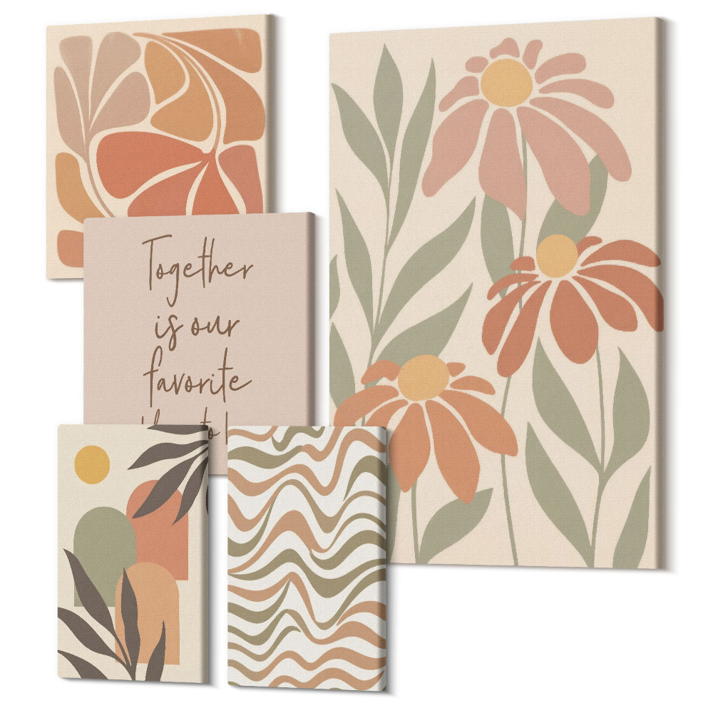 Set tablouri 5 piese Decoratiuni elegante in nuante de natura si flori