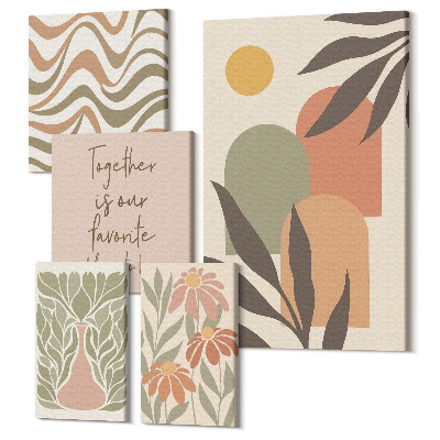 Tablouri canvas set 5 piese Decoratiuni elegante in culori pastelate cu motive vegetale
