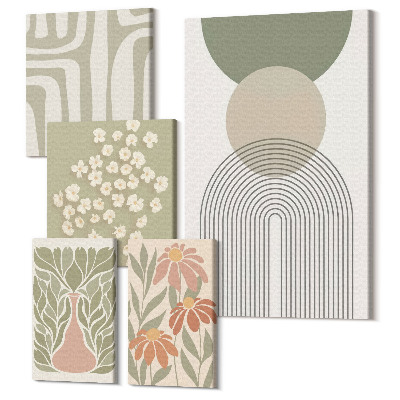 Tablou din 5 piese Grafică elegantă în nuanțe pastelate cu motive vegetale