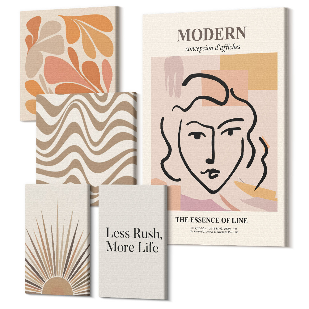 Set tablouri 5 piese Stil modern cu motive și linii abstracte