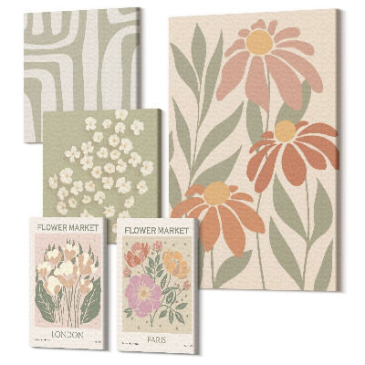 Tablouri canvas set 5 piese Motive florale din piețele boho din Londra și Paris